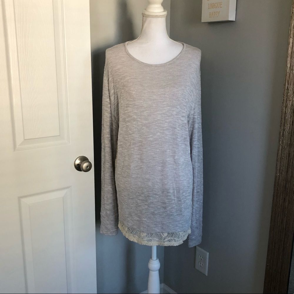 Her She Slate Gray Crocheted Back Sweater